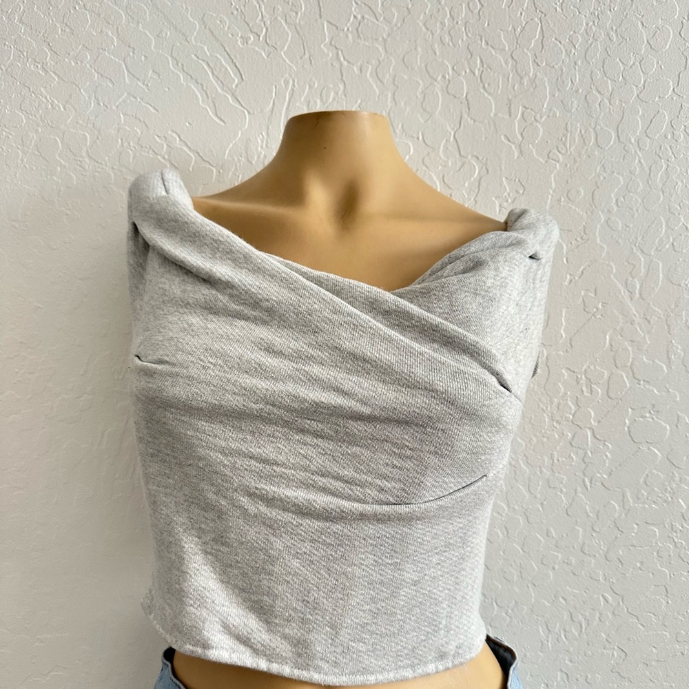 RtA Sleeveless Ruched Corset Tank Top Size 8 in Solid Light Gray 100% Cotton